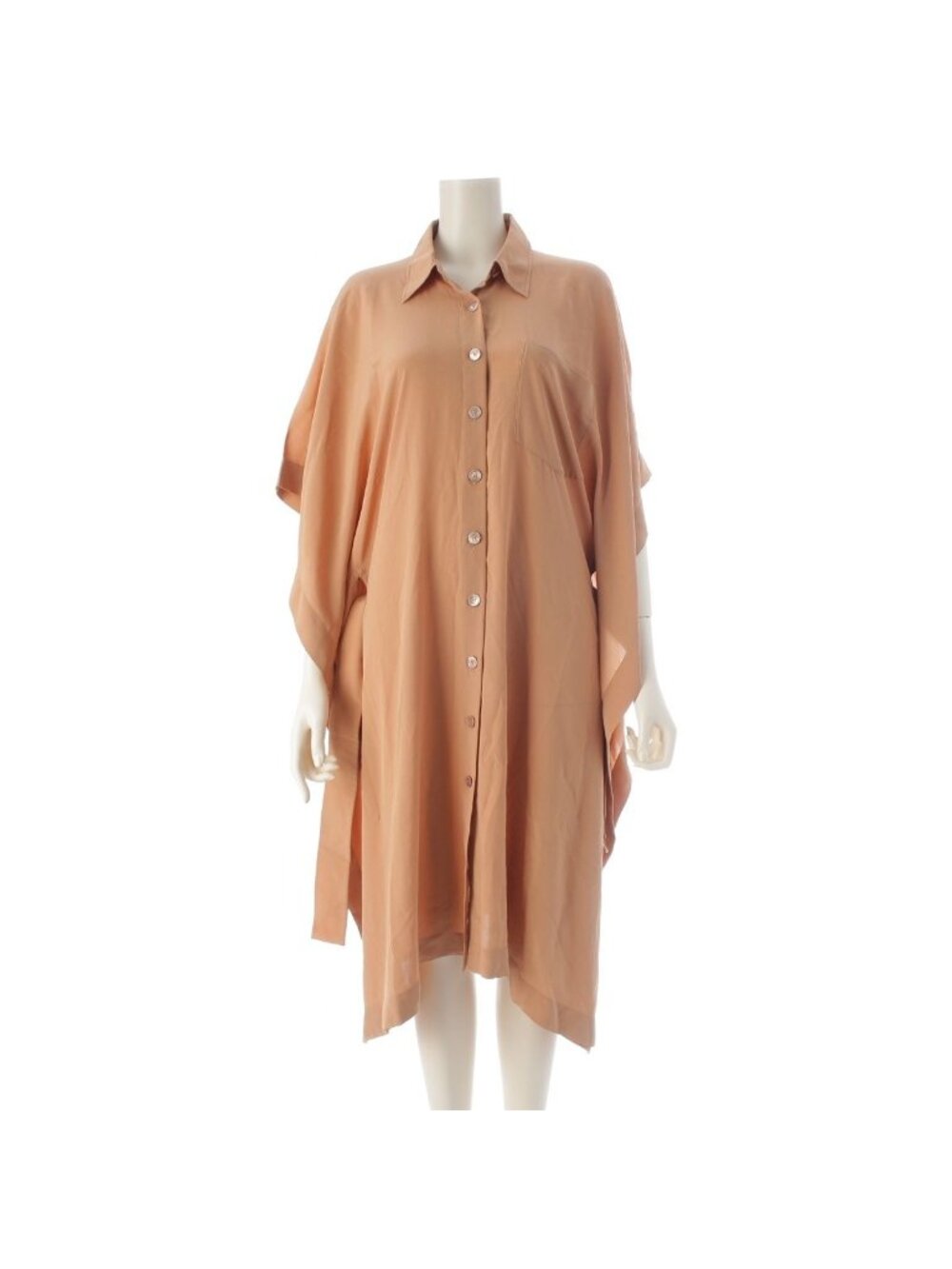 Hermes Silk Belted Oversized Kite Poncho Dress Nude Beige 42